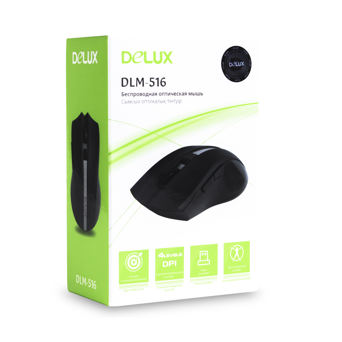 Компьютерная мышь, Delux, DLM-516OGB, 3D, Оптическая, 1600 dpi, Радиус действия 10 м, 2.4 Гц, Чёрный