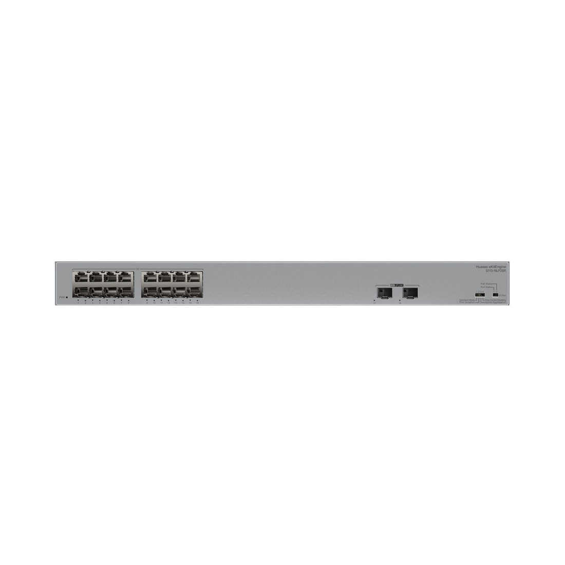 Коммутатор, Huawei, S110-16LP2SR, Неуправляемый, 16 портов 10/100/1000M RJ-45, 2 порта SFP, 124 W PoE+, стоечный