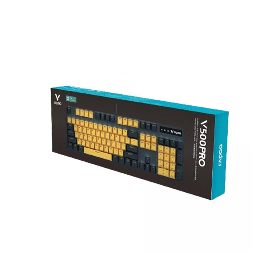Клавиатура, Rapoo, V500PRO TM, Игровая, USB, Кол-во стандартных клавиш 104, 2.4 ГГц, Bluetooth, USB, Длина кабеля 1,8 метра, RGB, Анг/Рус, Желто-синий