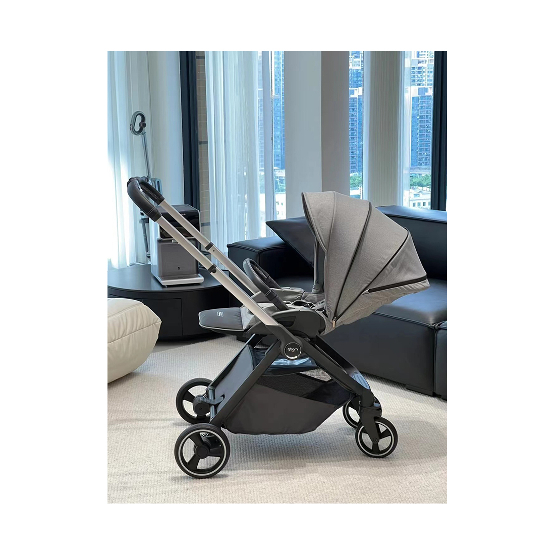 Детская коляска, Qborn, Kunpeng, Two-way lightweight high landscape stroller, Прогулочная, Складная конструкция, Регулировка высоты ручки, Максимальная нагрузка 22 кг, Серый