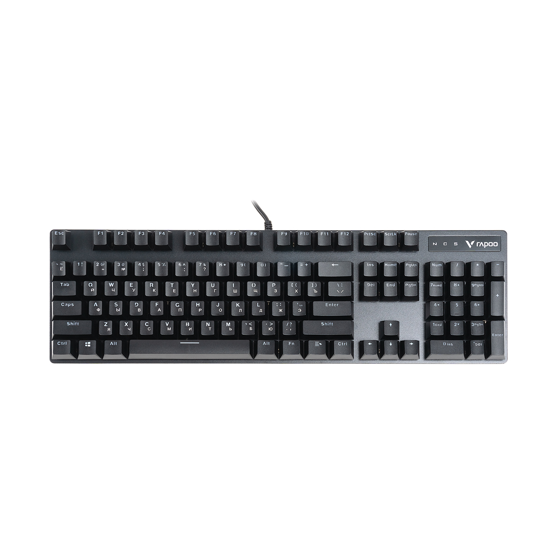 Клавиатура, Rapoo, V500PRO, Игровая, USB, Кол-во стандартных клавиш 104, Длина кабеля 1,8 метра, Анг/Рус, Чёрный