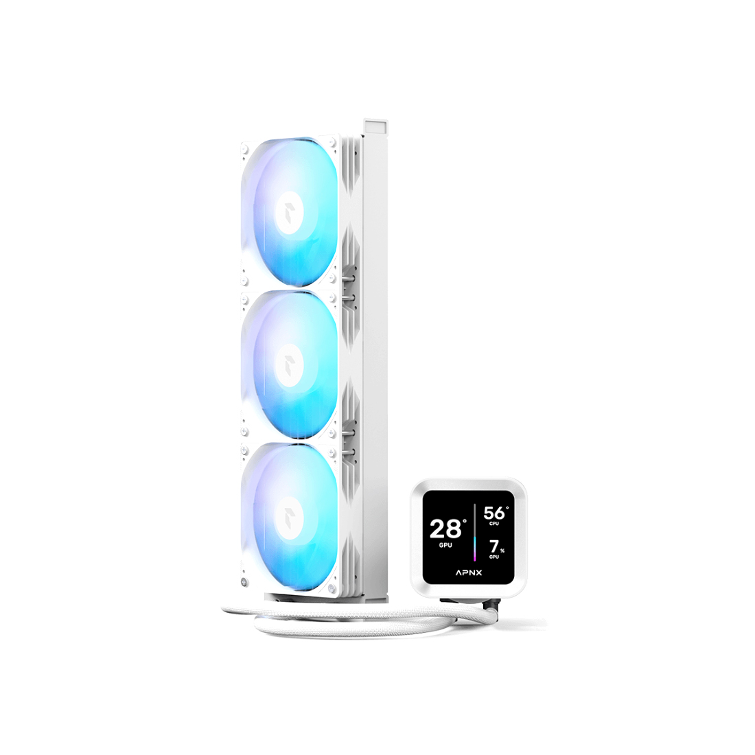 Кулер с водяным охлаждением, APNX, LC1-D 360 WH , Intel 1851/1700/1200/115х и AMD AM5/AM4/, TDP 320W, 3*120мм ARGB, 600-1800RPM±10%, 81,5CFM, 38 dB(A), Белый