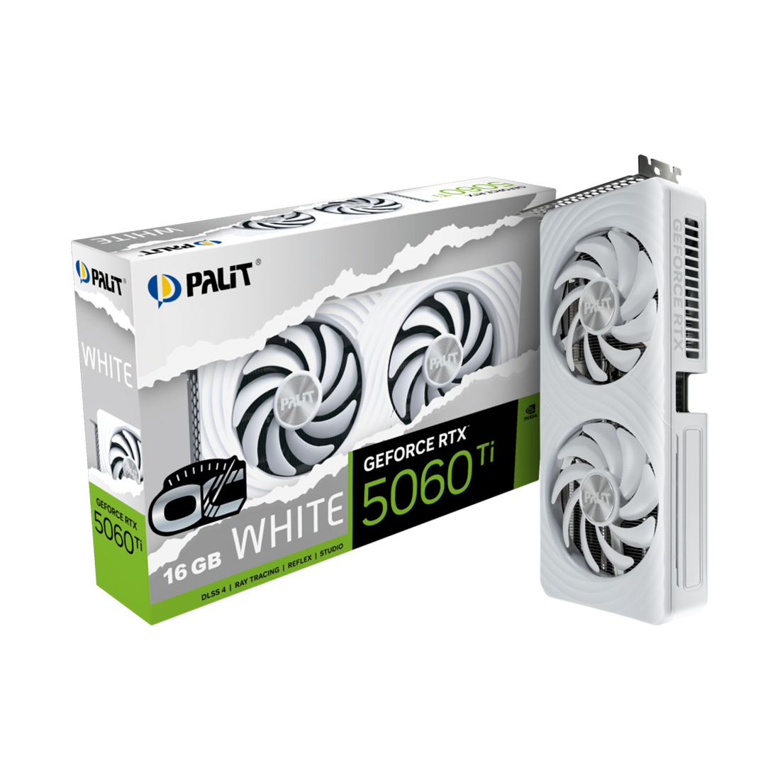 Видеокарта, PALIT, RTX5060Ti WHITE OC 16GB (4710562245301), (NE7506TU19T1-GB2061M), GDDR7, 128bit, 3-DP, HDMI, 262.1*126.3*40.1 мм, 2xFan, Цветная коробка