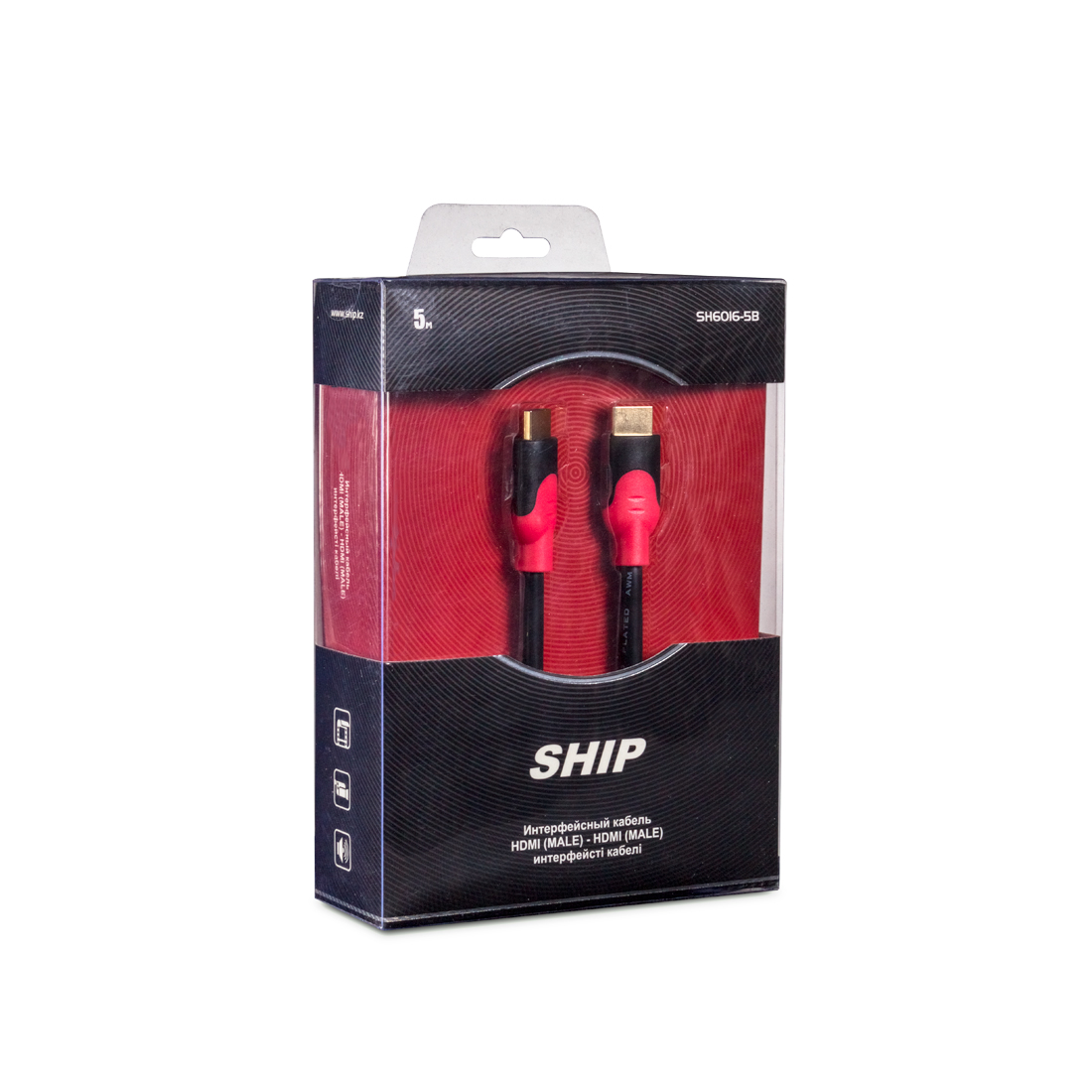 Интерфейсный кабель, SHIP, SH6016-5B, HDMI-HDMI, 30В, Блистер, Контакты с золотым напылением, 5 м, Чёрный
