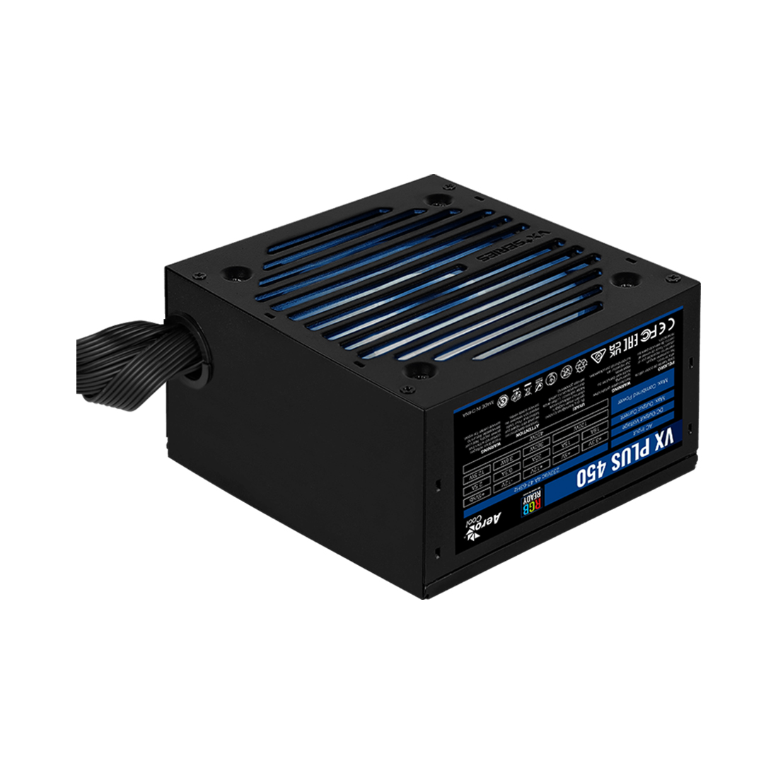 Блок питания, Aerocool, VX PLUS Stealth 450 , 450W, ATX, None-PFC, 20+4pin, 4+4pin, 2*Sata, 2*Molex, 1*FDD, 1*PCI-E 6pin, Вентилятор 12см, Кабель питания, Чёрный