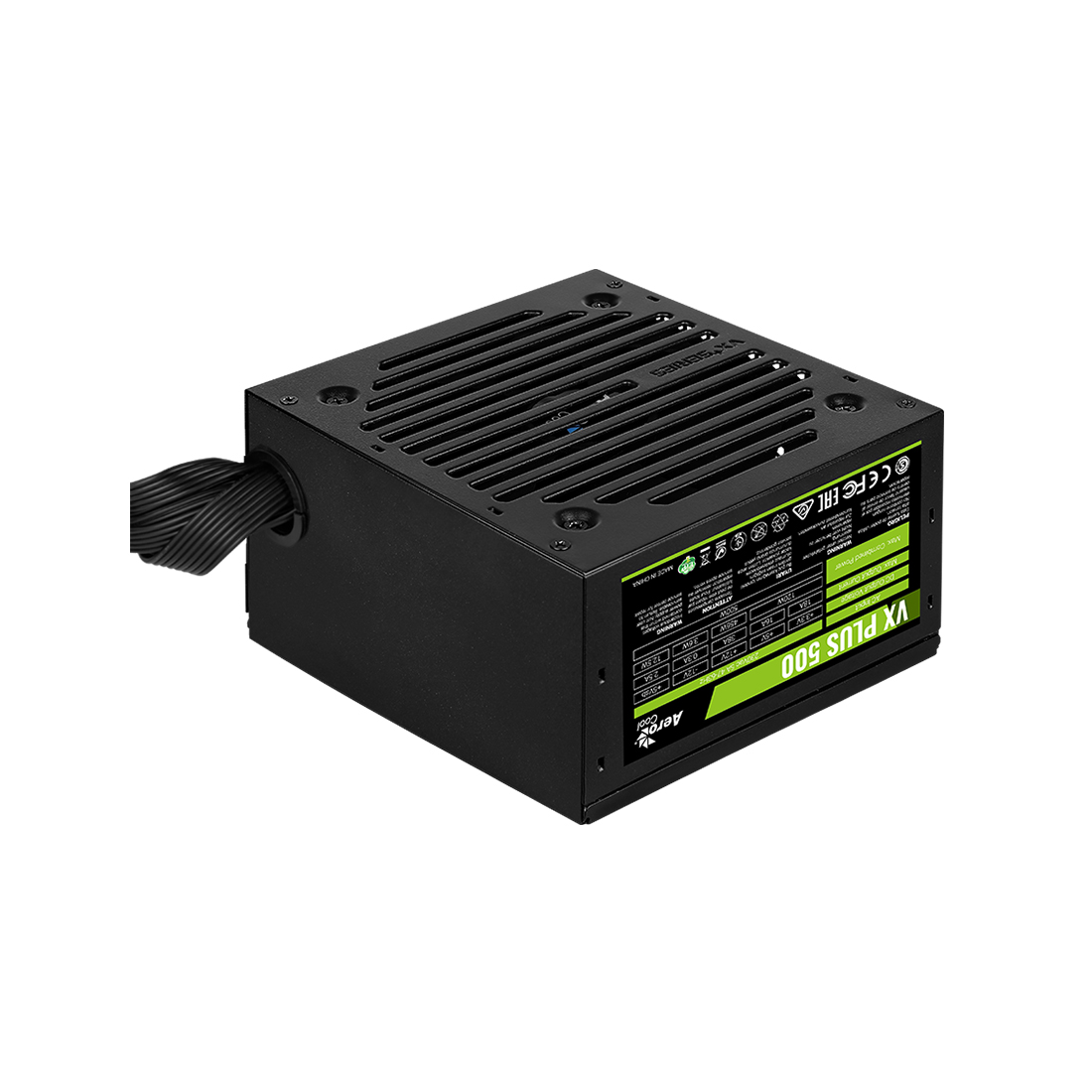 Блок питания, Aerocool, VX PLUS Stealth 500, 500W, ATX, None-PFC, 20+4pin, 4+4pin, 3*Sata, 3*Molex, 1*FDD, 1*PCI-E 6+2pin. Вентилятор 12см, Кабель питания, Чёрный