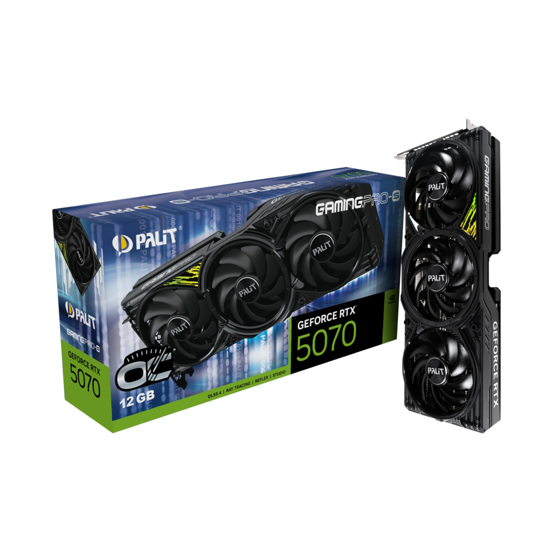 Видеокарта, PALIT, RTX5070 GAMINGPRO-S OC 12GB (4710562245554), (NE75070T19K9-GB2050U), GDDR7, 192bit, 3-DP, HDMI, 331.9*127.1*60 мм, Цветная коробка