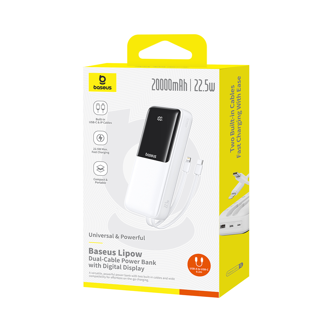 Портативный внешний аккумулятор, Baseus, Lipow (P10079102213-00), 20000mAh 22.5W White