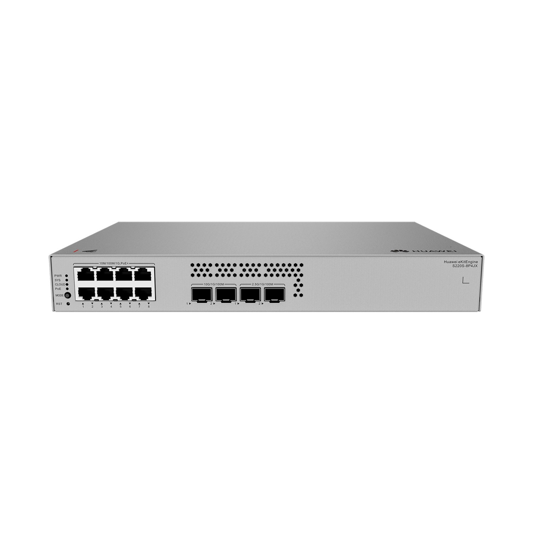 Коммутатор, Huawei, S220S-8P4JX, Управляемый L2, 8*10/100/1000BASE-T, PoE 802.3af/at, 128W, 2*10GE SFP+, 2*2.5GE SFP, Стоечный