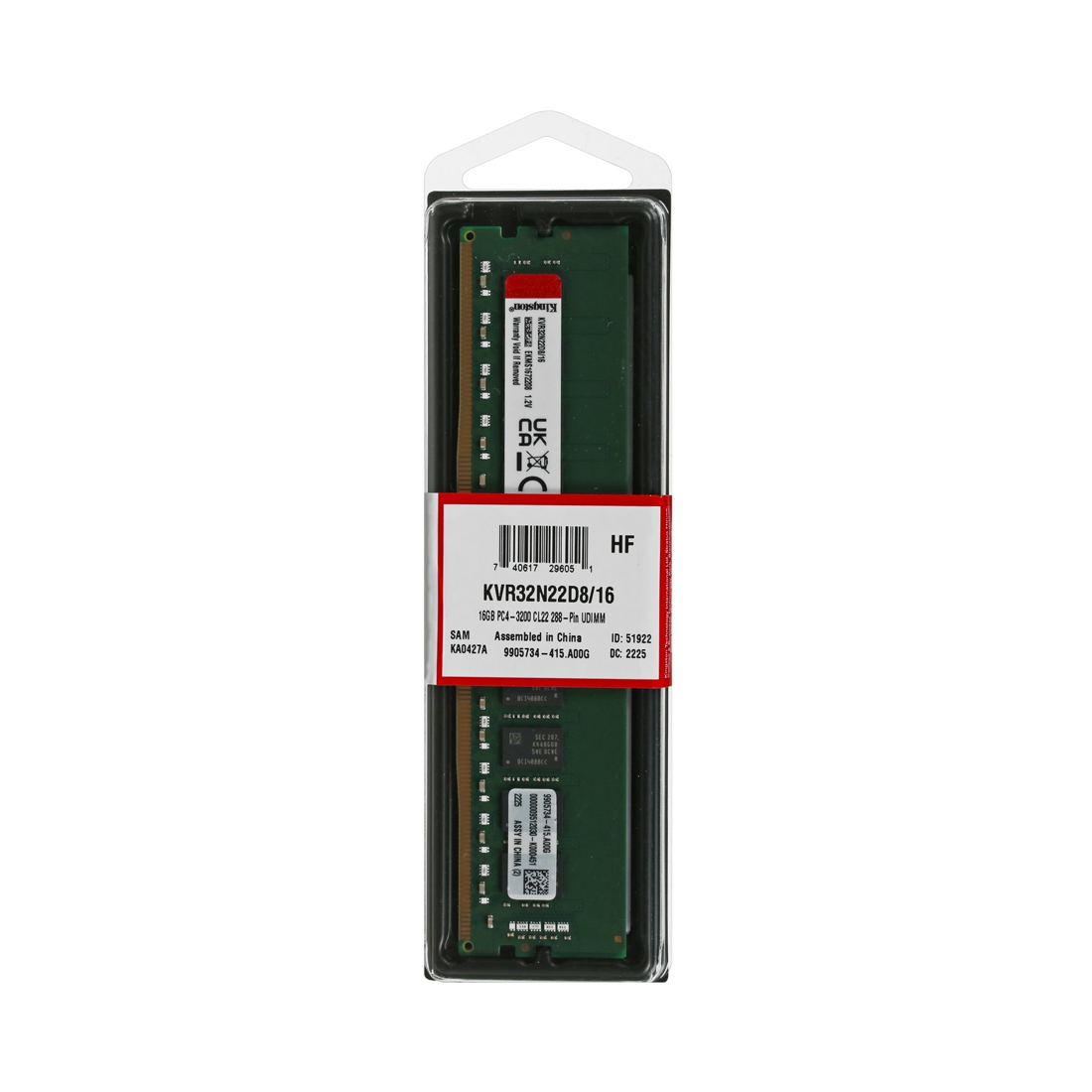 Модуль памяти, Kingston, KVR32N22D8/16WP, DDR4, 16GB, DIMM <PC4-25600/3200MHz>