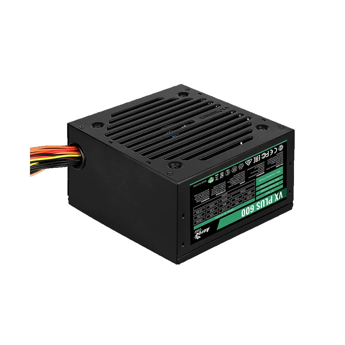 Блок питания, Aerocool, VX PLUS Stealth 600, 600W, ATX, None-PFC, 20+4pin, 4+4pin, 4*Sata, 3*Molex, 1*FDD, 2*PCI-E 6+2pin, Вентилятор 12см, Кабель питания, Чёрный