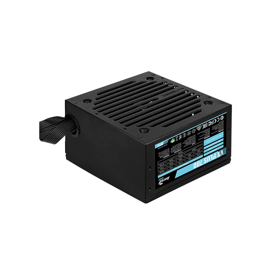 Блок питания, Aerocool, VX PLUS Stealth 700, 700W, ATX, APFC, 20+4pin, 4+4pin, 4*Sata, 3*Molex, 1*FDD, 2*PCI-E 6+2pin, Вентилятор 12см, Кабель питания, Чёрный