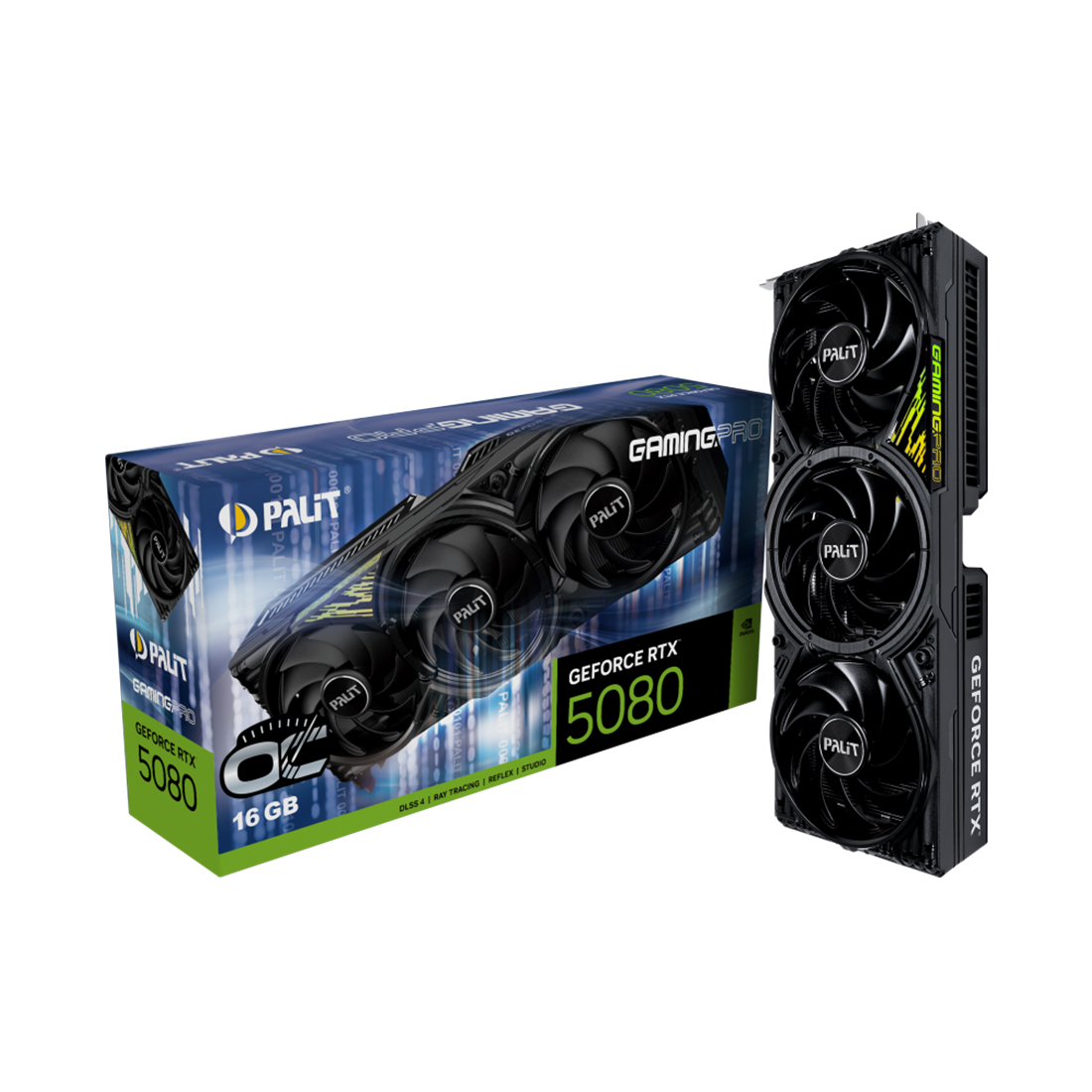 Видеокарта, PALIT, RTX5080 GAMINGPRO OC V1 16GB (4710562245592), (NE75080S19T2-GB2031Y), GDDR7, 256bit, 3-DP, HDMI, 331.9*127.1*60 мм, Цветная коробка