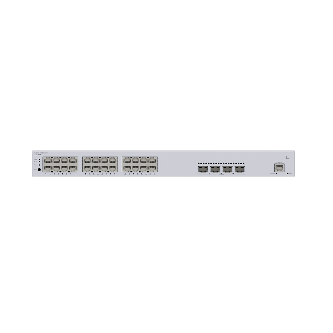 Коммутатор, Huawei, S220-24P4X, Управляемый L2, 24 порта 10/100/1000M RJ-45, 4 порта SFP+, 400W PoE+, стоечный