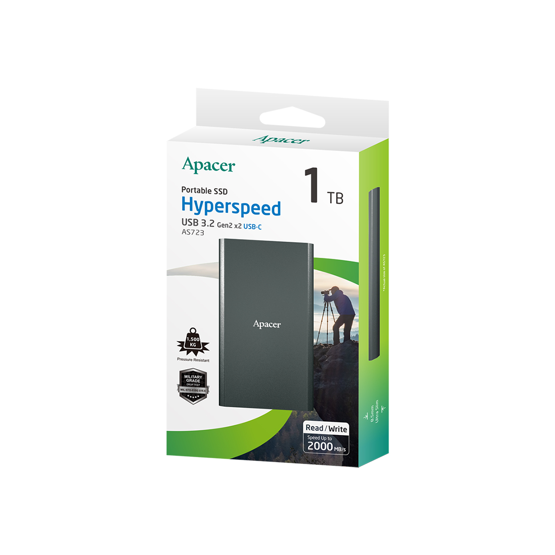 Сыртқы SSD диск Apacer AS723 1TB USB-C Қара