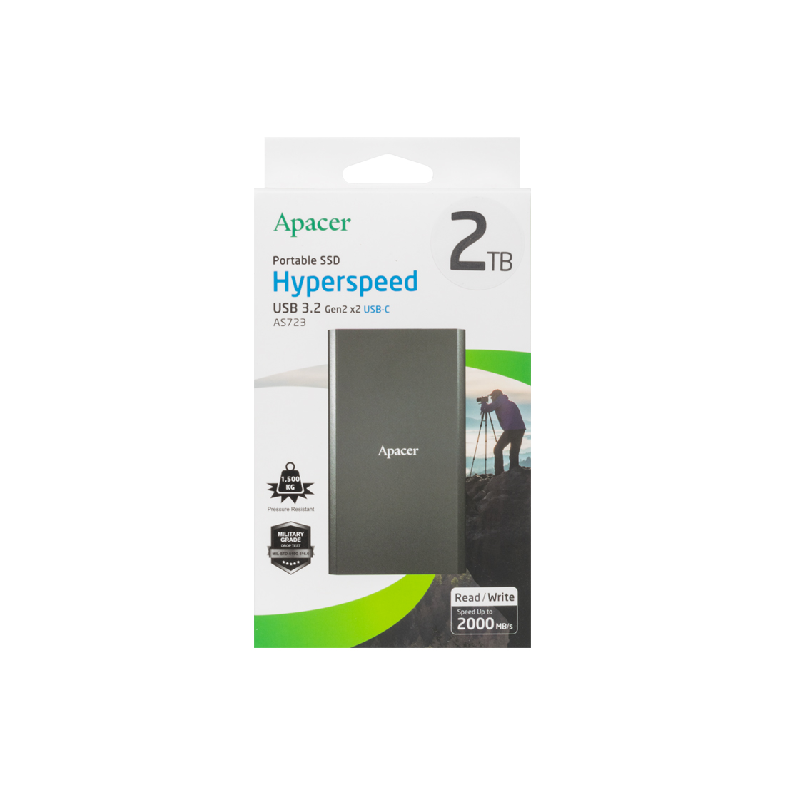 Сыртқы SSD диск Apacer AS723 2TB USB-C Қара