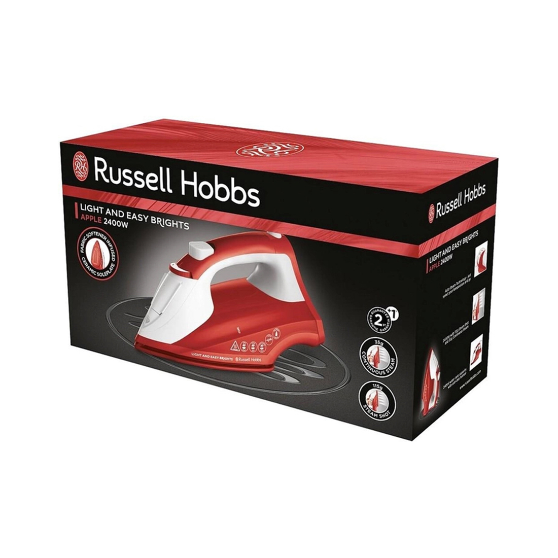 Утюг, Russell Hobbs, 26481-56, Мощность 2400Вт, Керамическая подошва, Паровой удар 115г/мин, Постоянная подача пара 35г/мин, Функция защиты от капель, Функция защиты от накипи, Объем резервуара для воды 240 мл, Длина шнура 2м, Красный