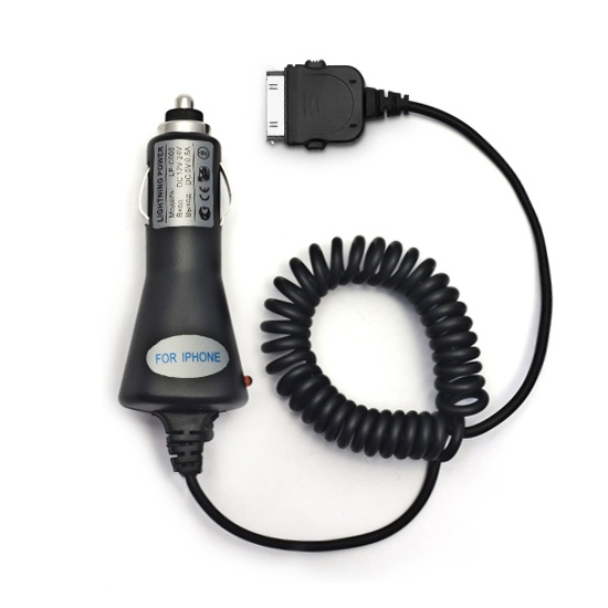 Универсальное автомобильное зарядное устройство, Lightning Power, LP-C005AB, iPhone4 разъём (30 pin), Вход 12-24V, Выход 5V 0.5A, Чёрный, Блистер