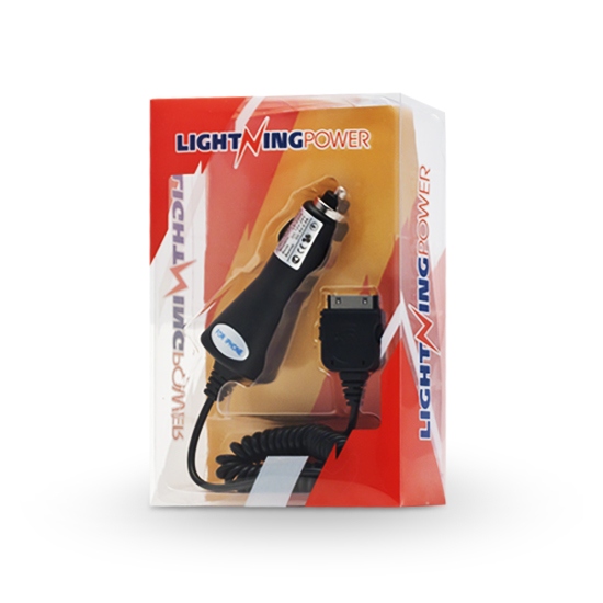 Универсальное автомобильное зарядное устройство, Lightning Power, LP-C005AB, iPhone4 разъём (30 pin), Вход 12-24V, Выход 5V 0.5A, Чёрный, Блистер
