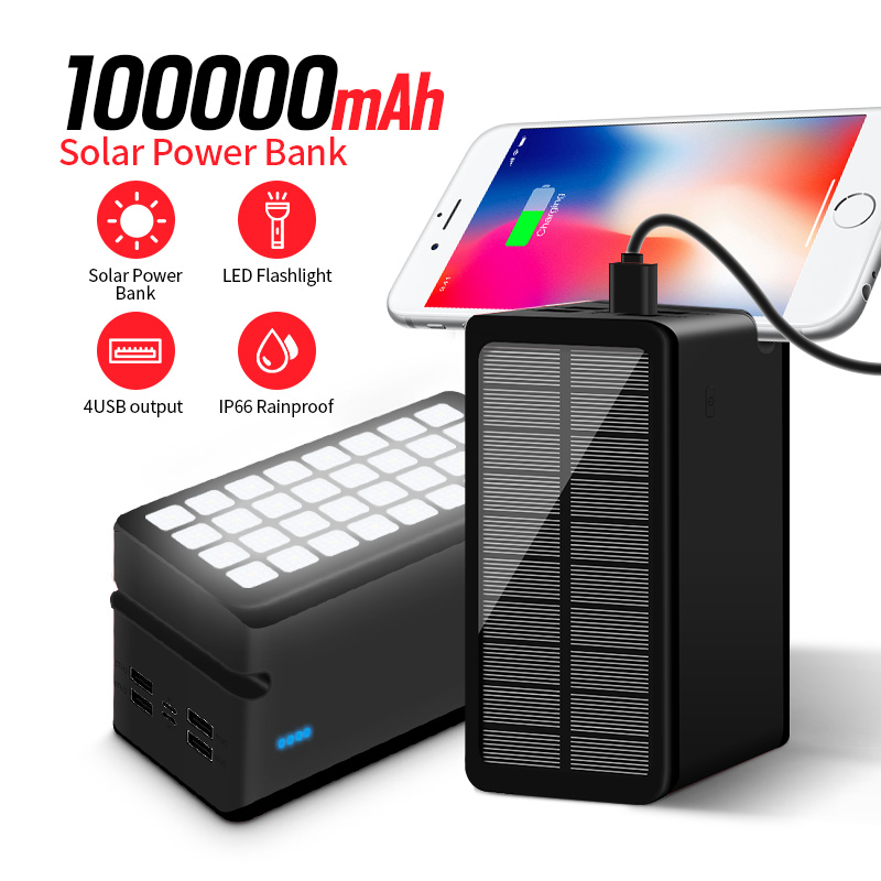Portable Camping Solar Power Bank 100000mah IP66 Waterproof 100000mah Solar Phone Charger
