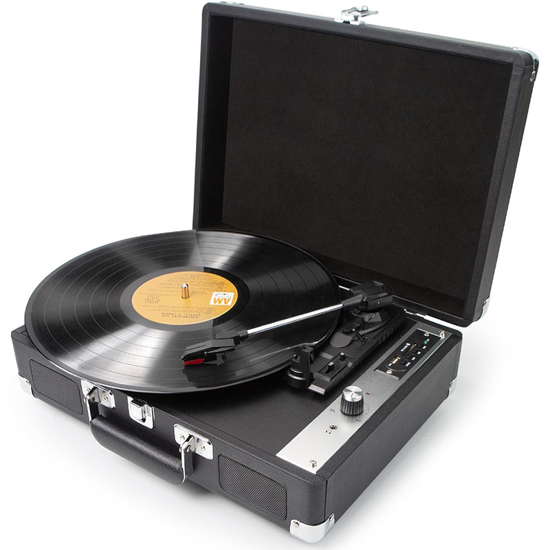 High Quality Portable LP Vinyl Player Retro Vintage Turntable with 3 Speeds and Speakers Black Portable Record Player