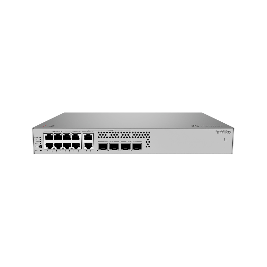 Коммутатор, Huawei, S310S-10PN4JX, Управляемый L2+, 6*10/100/1000BASE-T (PoE), 2*10/100/1000/2.5GBASE-T (PoE), 2*2.5GE SFP, 2*10GE SFP+, PoE 802.3af/at, 128W, Стоечный