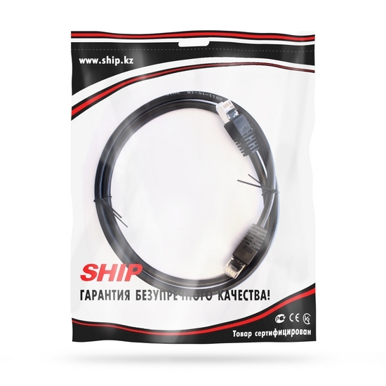 Патч Корд, SHIP, S7025BK0100-P, Cat.6, FTP, LSZH, RJ-45, 1 м, Чёрный, Экранированный, Пол. пакет