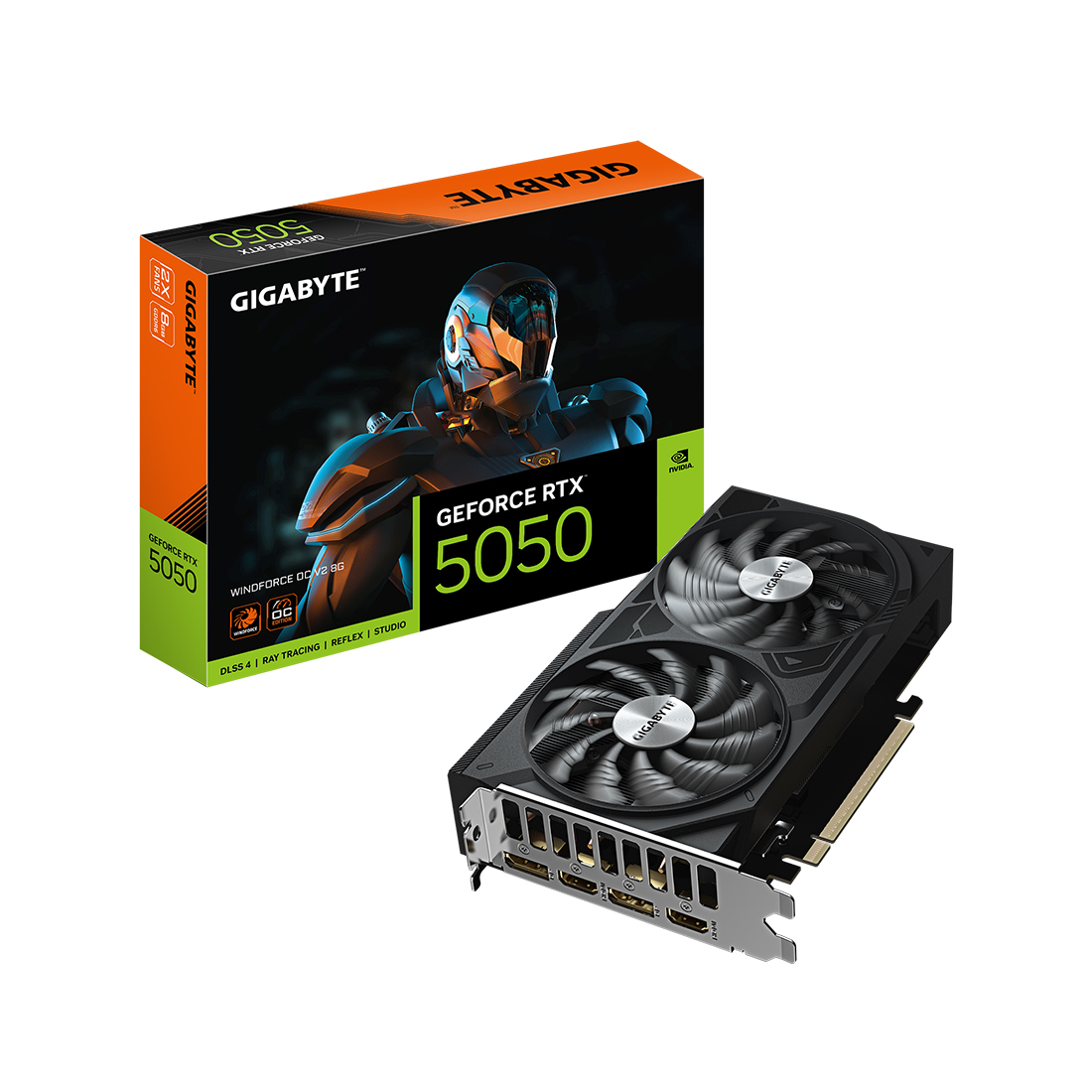 Видеокарта, Gigabyte, RTX5050 WINDFORCE OC V2 8G (GV-N5050WF2OCV2-8GD) 4719331356996, GDDR6, 128bit, 2-HDMI, 2-DP, Windforce 2X Fan, 201*120*41 мм, Цветная коробка
