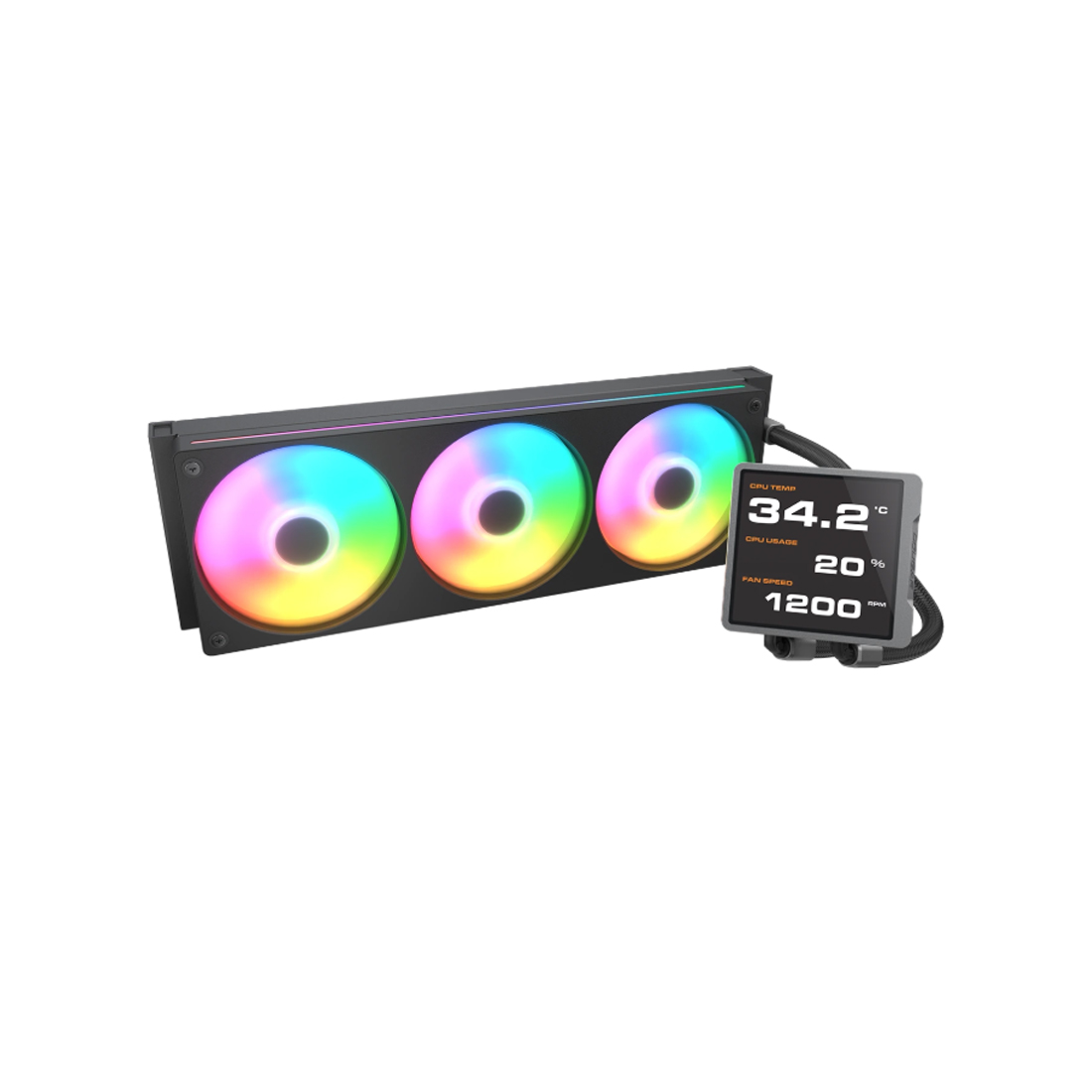 Кулер с водяным охлаждением, Cougar, Poseidon Vistek Pro ARGB 360, Intel 1851/1700/1200/115х и AMD AM5/AM4, 3*120мм Unity ARGB, 700-2500 RPM±10%, 78,2CFM, 38 dB(A), Чёрный