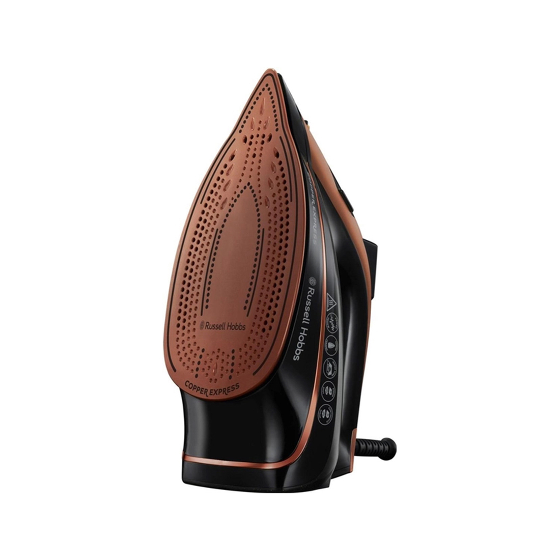 Утюг, Russell Hobbs, 23986-56, Мощность 2600Вт, Керамическая подошва, Паровой удар 145г/мин, Постоянная подача пара 40г/мин, Вертикальное отпаривание, Функция защиты от капель, Функция защиты от накипи, Функция самоочистки, Объем резервуара для воды 315 мл, Длина шнура 2м, Черно-медный