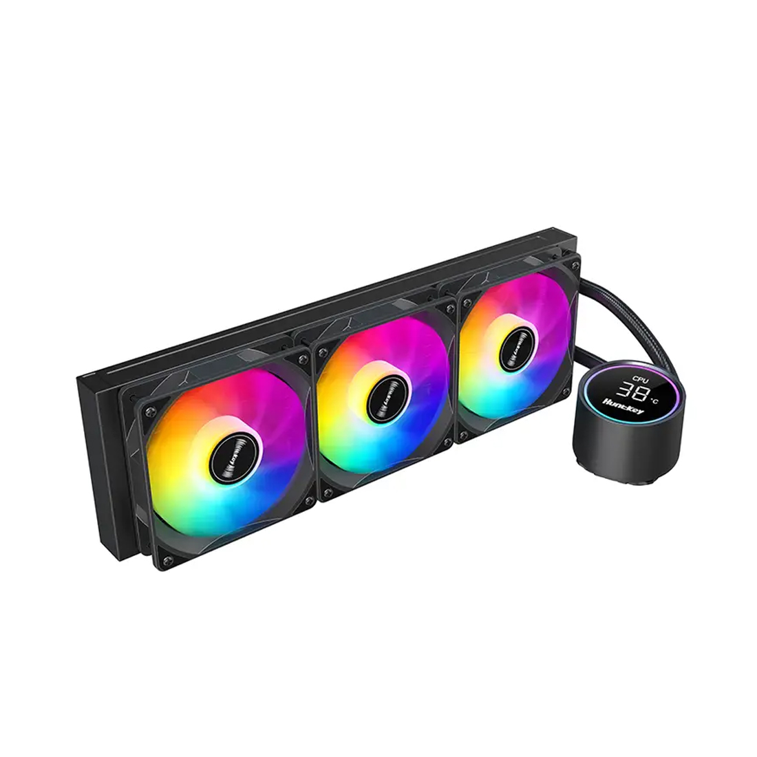 Кулер с водяным охлаждением, Huntkey, GX360R Blaktip Shark, Intel 20хх/1851/1700/1200/115х и AMD AM5/AM4/, TDP 300W, 3*120мм ARGB, 800-1800RPM±10%, 71.5CFM, 31 dB(A), Чёрный