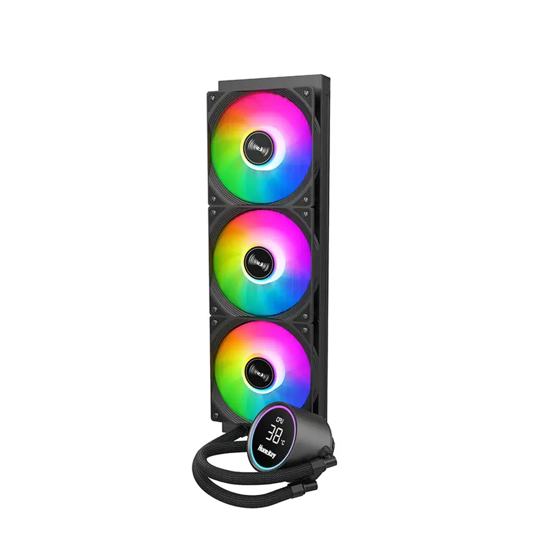 Кулер с водяным охлаждением, Huntkey, GX360R Blaktip Shark, Intel 20хх/1851/1700/1200/115х и AMD AM5/AM4/, TDP 300W, 3*120мм ARGB, 800-1800RPM±10%, 71.5CFM, 31 dB(A), Чёрный