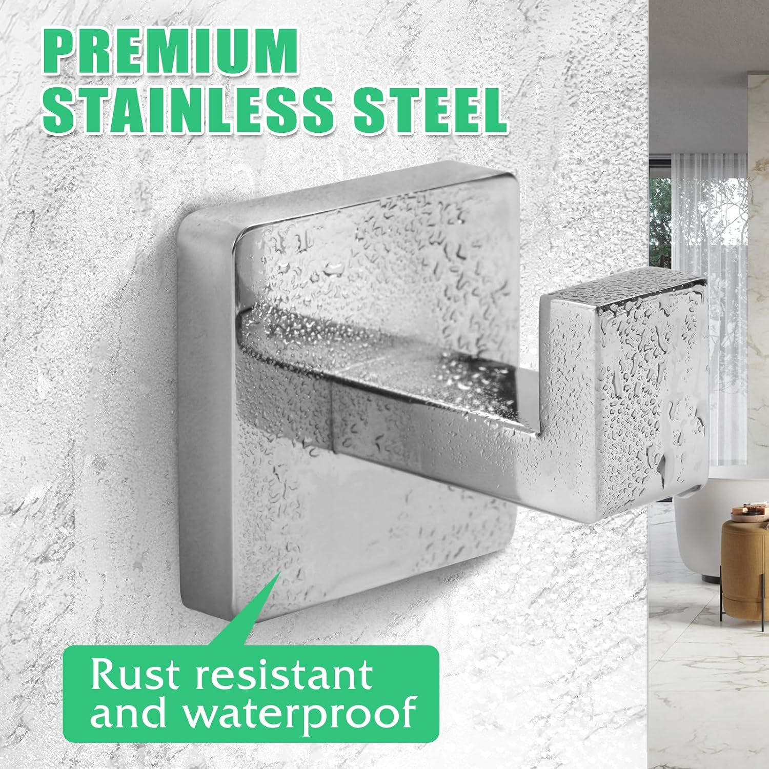 Wholesale China Factory Polished Chrome Square Hook Wall Mounted Stainless Steel 304 Robe Towel Hook for Home Bathroom