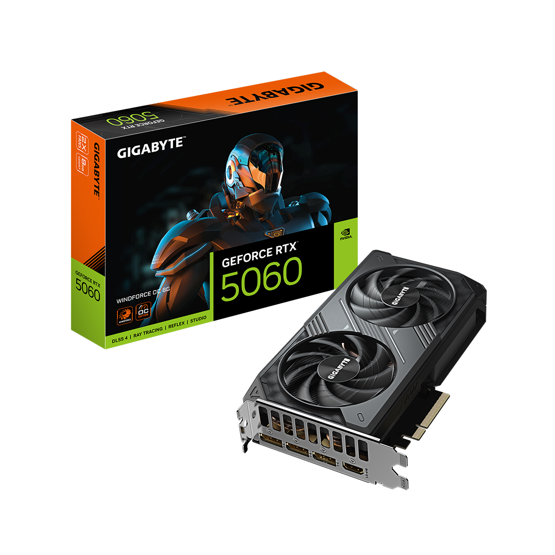 Видеокарта, Gigabyte, RTX5060 WINDFORCE OC 8G (GV-N5060WF2OC-8GD) 4719331356323, GDDR7, 128bit, 1-HDMI, 3-DP, Windforce 2X Fan, 199*116*40 мм, Цветная коробка
