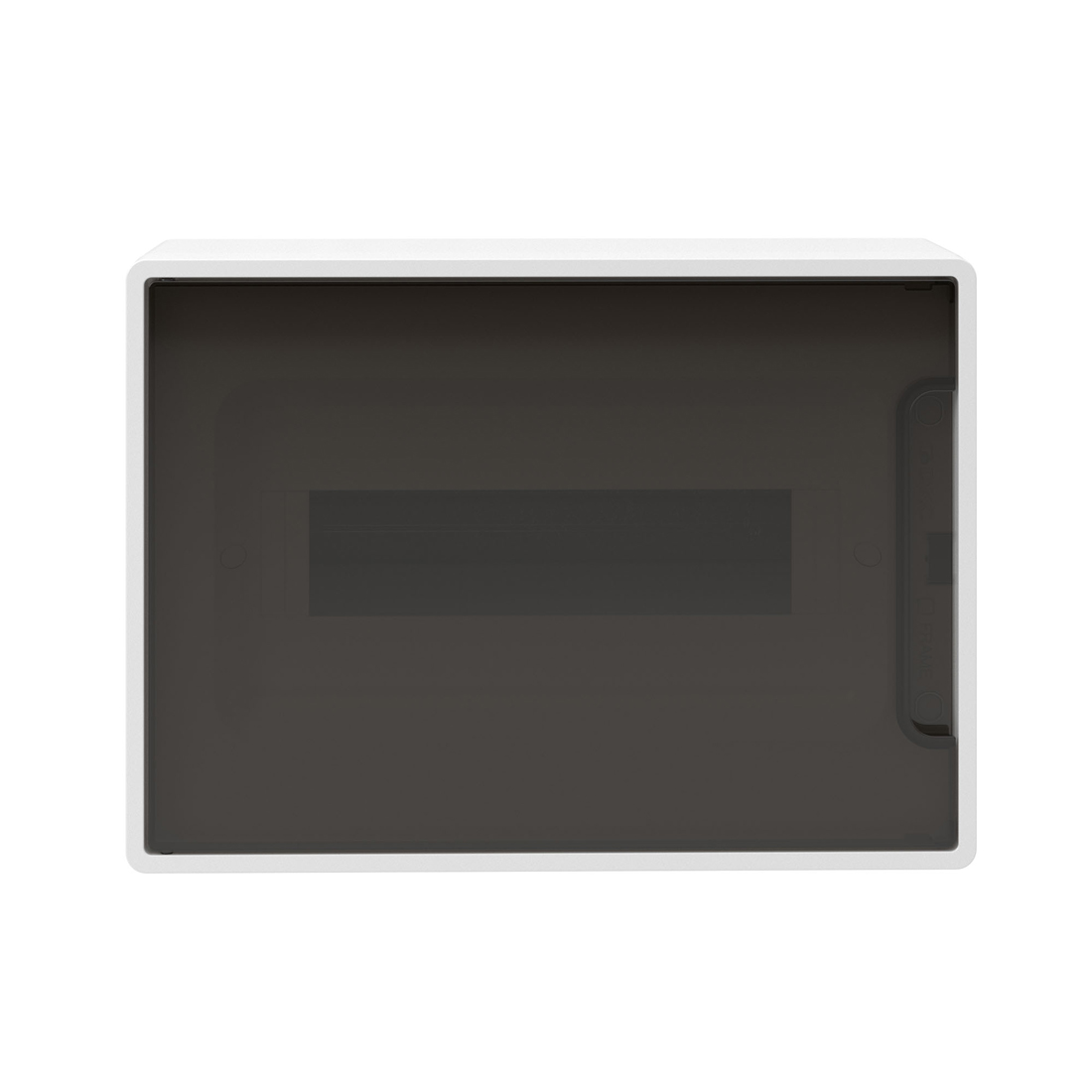 Щиток настенный FRAME белый, DKC, F12W1WD, 12 модулей, с тонированной дверцей, с 2 PEN на 6 и 8 отв.
