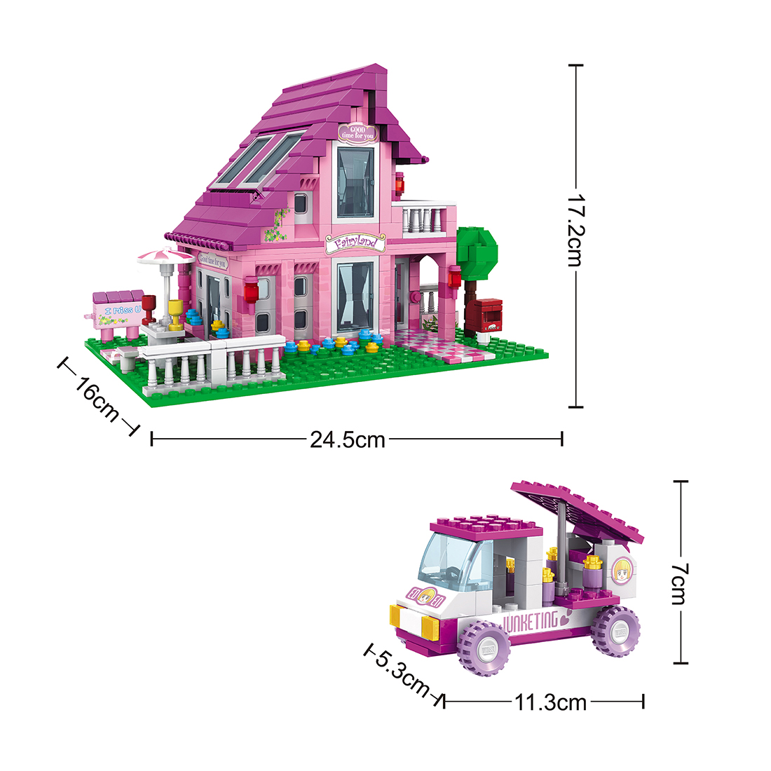 Игровой конструктор, Keyixing, 24801, Мир Чудес, Розовый домик, 4 минифигурки, 576 деталей, Цветная коробка