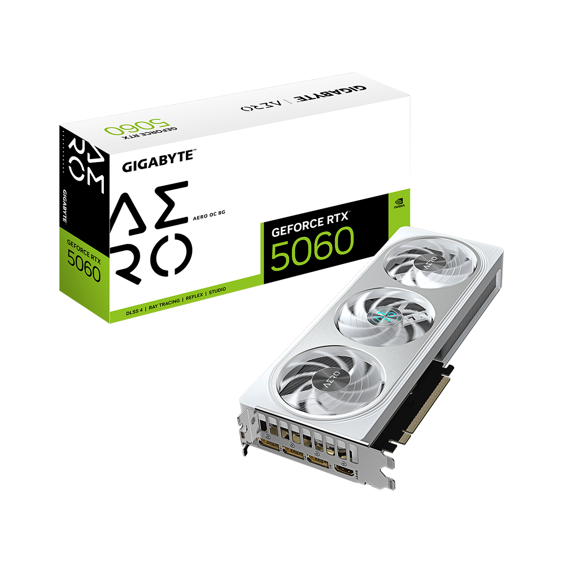 Видеокарта, Gigabyte, RTX5060 AERO OC 8G (GV-N5060AERO OC-8GD) 4719331356415, GDDR7, 128bit, 1-HDMI, 3-DP, Windforce 3X Fan, 281*117*40 мм, Цветная коробка