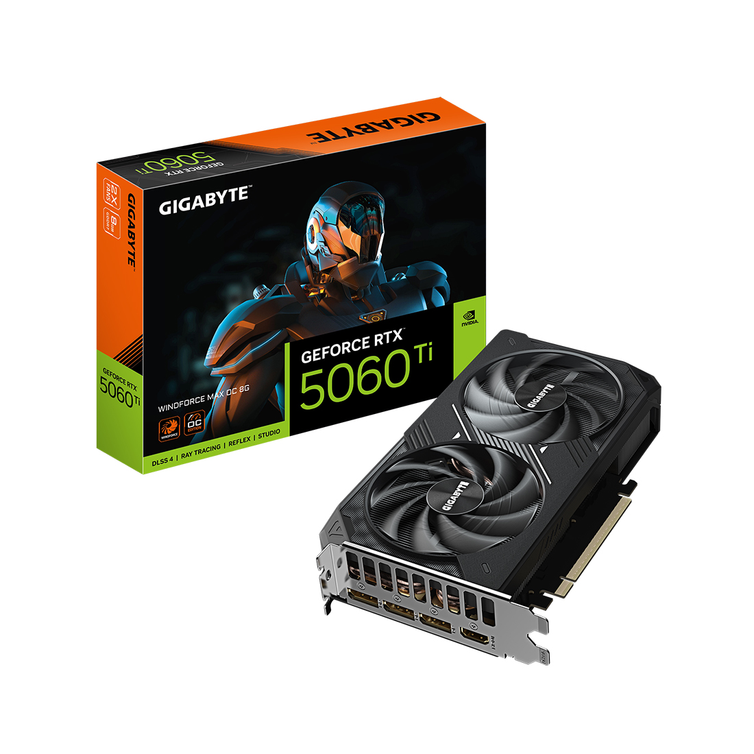 Видеокарта, Gigabyte, RTX5060Ti WINDFORCE MAX OC 8G (GV-N506TWF2MAX OC-8GD) 4719331356682, GDDR7, 128bit, 1-HDMI, 3-DP, Windforce 2X Fan, 208*120*40 мм, Цветная коробка