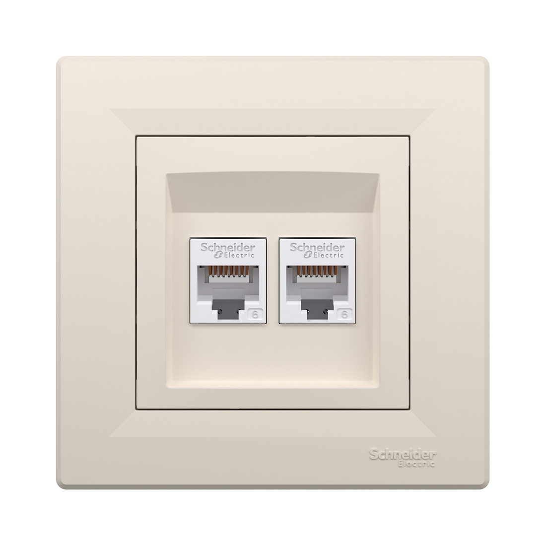 Розетка двойная компьютерная, SE, EPH4800123, Asfora RJ45 кат. 6 в сборе кремовый