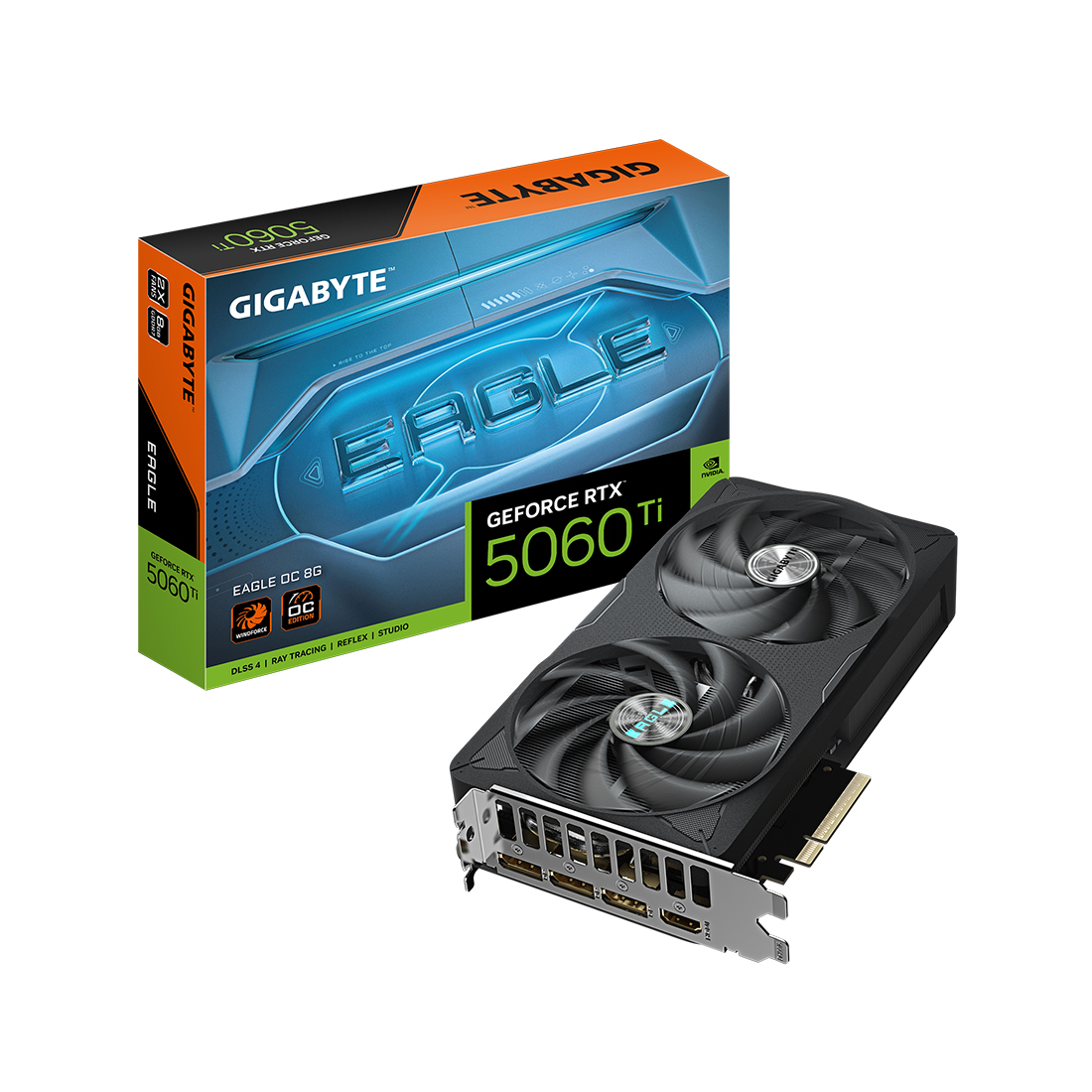 Видеокарта, Gigabyte, RTX5060Ti EAGLE OC-8G (GV-N506TEAGLE OC-8GD) 4719331356101, GDDR7, 128bit, 1-HDMI, 3-DP, Windforce 2X Fan, 215*122*40 мм, Цветная коробка