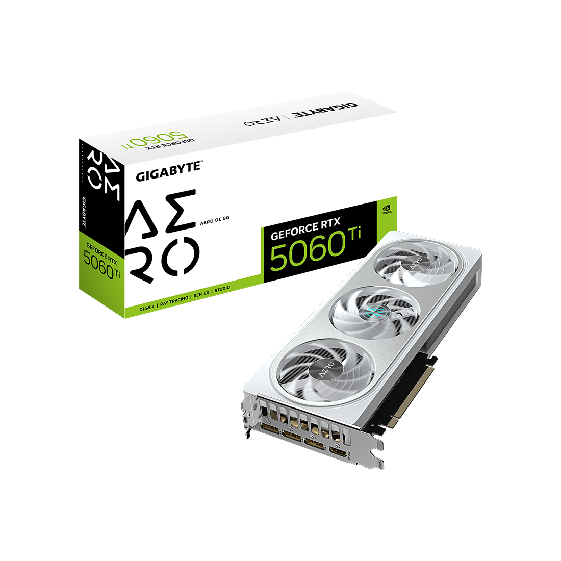 Видеокарта, Gigabyte, RTX5060Ti AERO OC 8G (GV-N506TAERO OC-8GD) 4719331356040, GDDR7, 128bit, 1-HDMI, 3-DP, Windforce 3X Fan, 281*119*40 мм, Цветная коробка