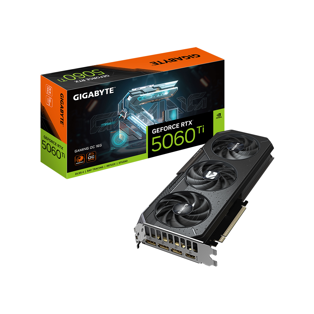 Видеокарта, Gigabyte, RTX5060Ti GAMING OC 16G (GV-N506TGAMING OC-16GD) (4719331356026), GDDR7, 128bit, 1-HDMI, 3-DP, Windforce 3X Fan, 281*119*40 мм, Цветная коробка