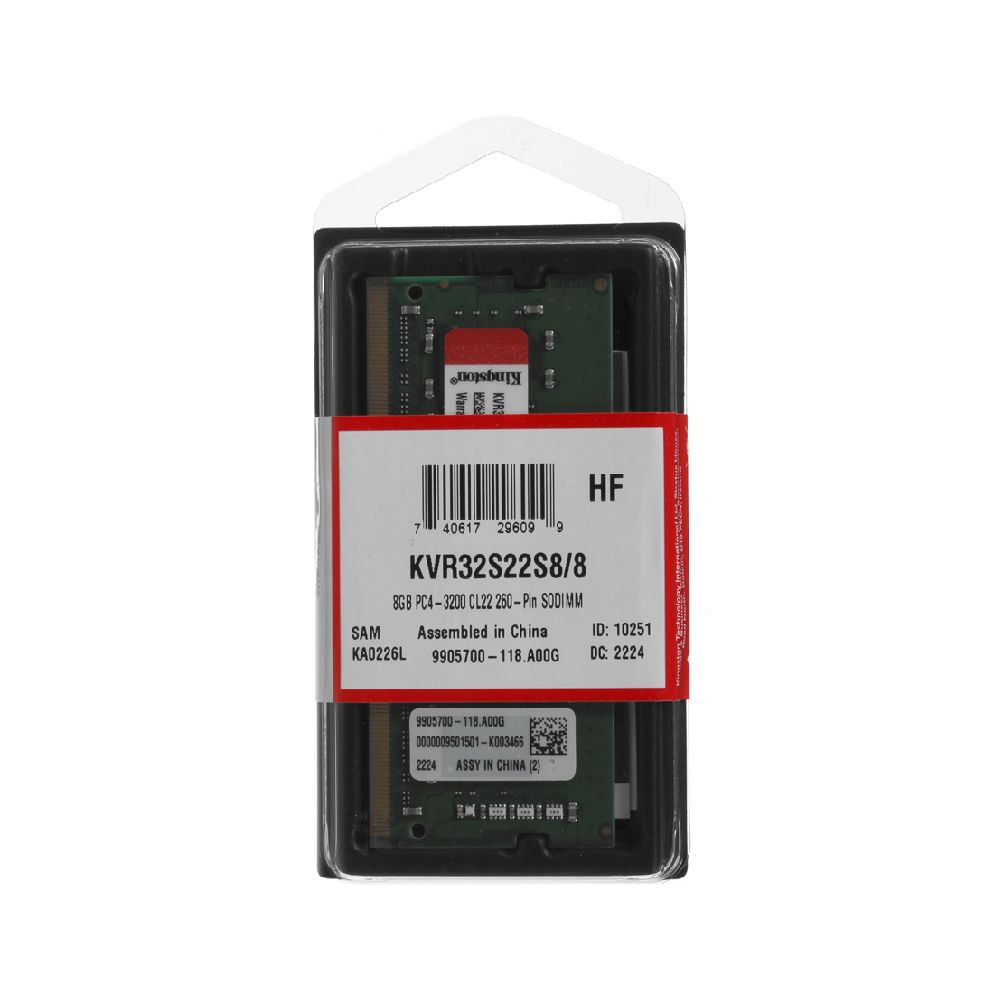 Модуль памяти для ноутбука, Kingston, KVR32S22S8/8WP, DDR4, 8GB, SO-DIMM <PC4-25600/3200MHz>