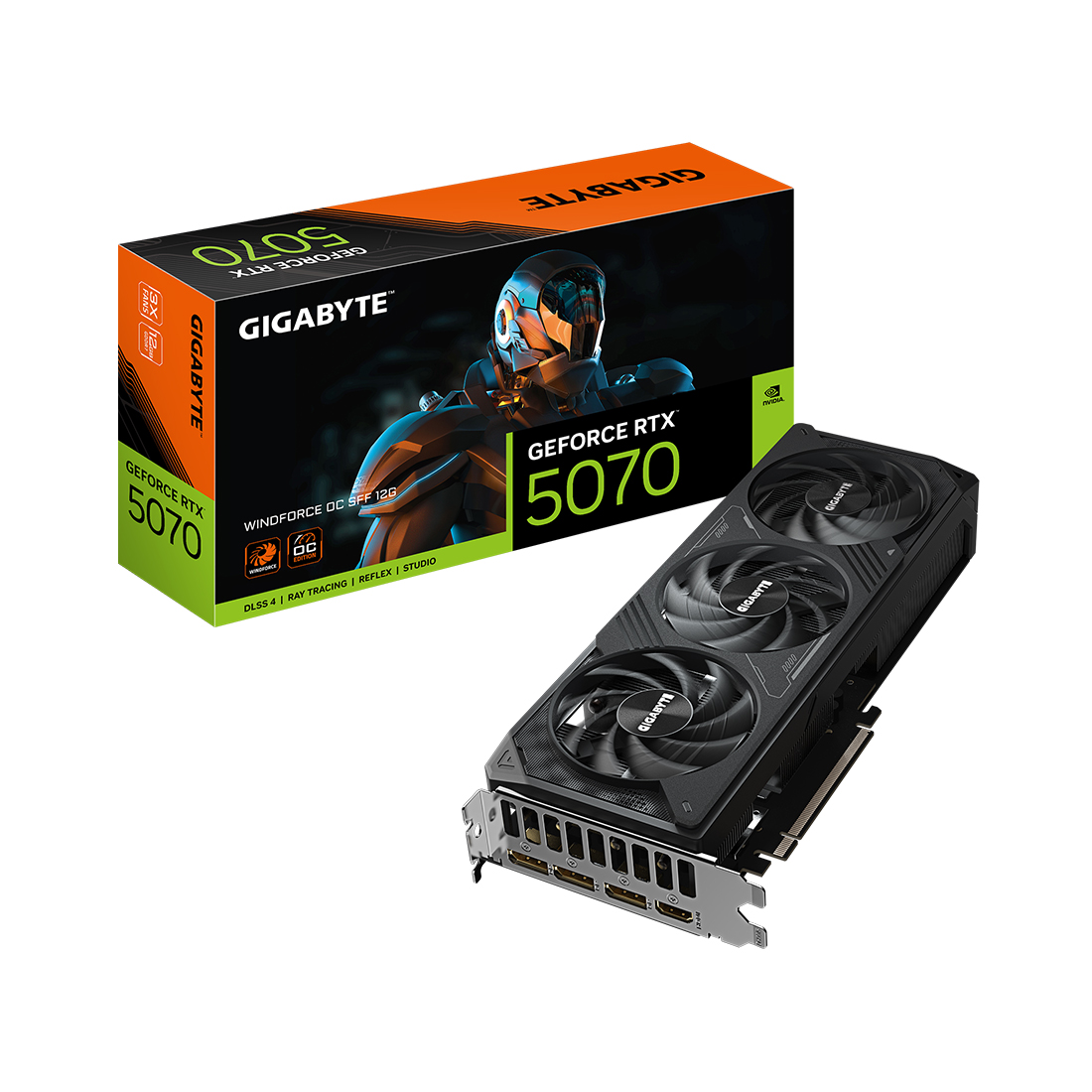 Видеокарта, Gigabyte, RTX5070 WINDFORCE OC SFF 12G (GV-N5070WF3OC-12GD) 4719331355715, GDDR7, 192bit, 1-HDMI, 3-DP, Windforce 3X Fan, 282*110*50 мм, Цветная коробка