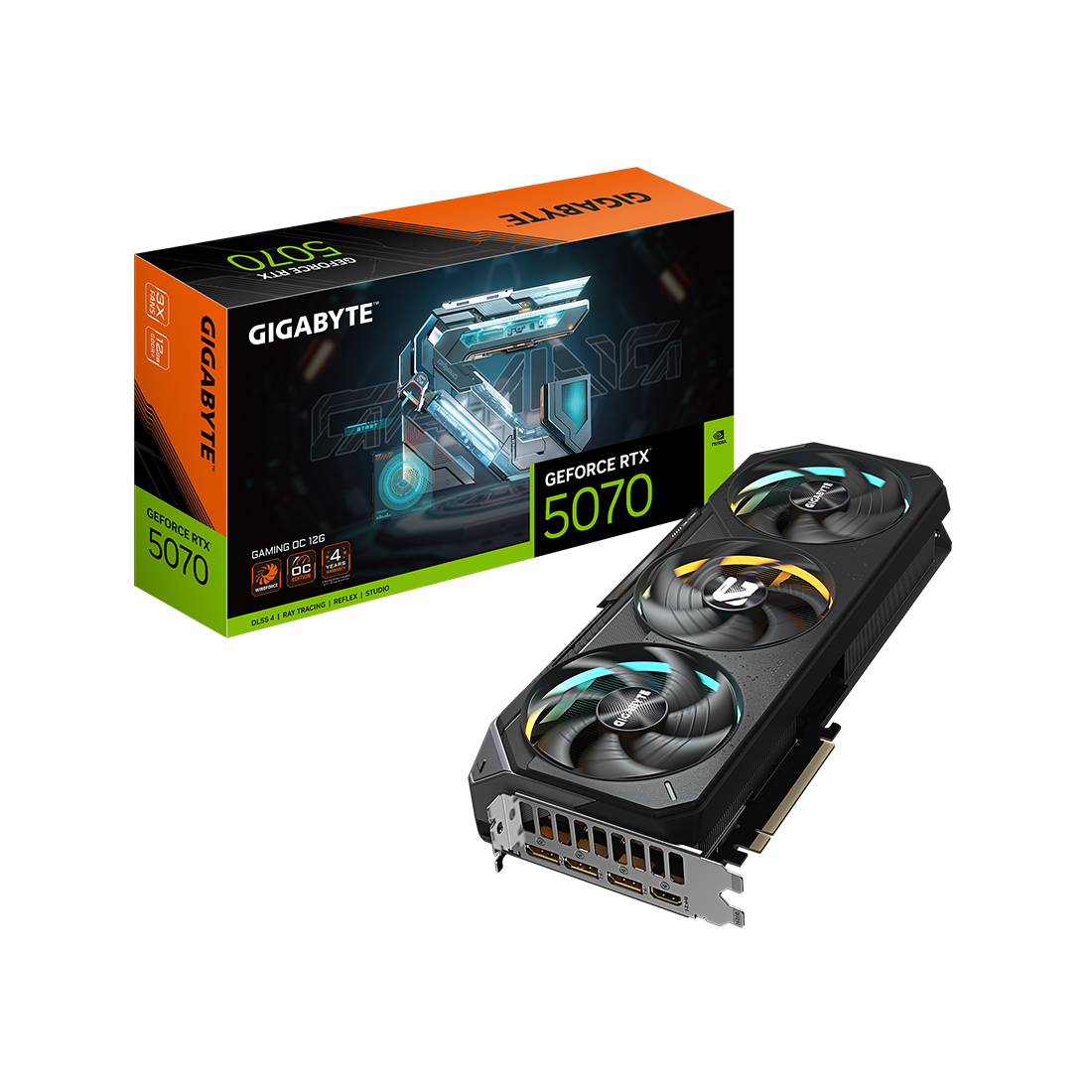 Видеокарта, Gigabyte, RTX5070 GAMING OC 12G (GV-N5070GAMING OC-12GD) 4719331355722, GDDR7, 192bit, 1-HDMI, 3-DP, Windforce 3X Fan, 327*132*56 мм, Цветная коробка