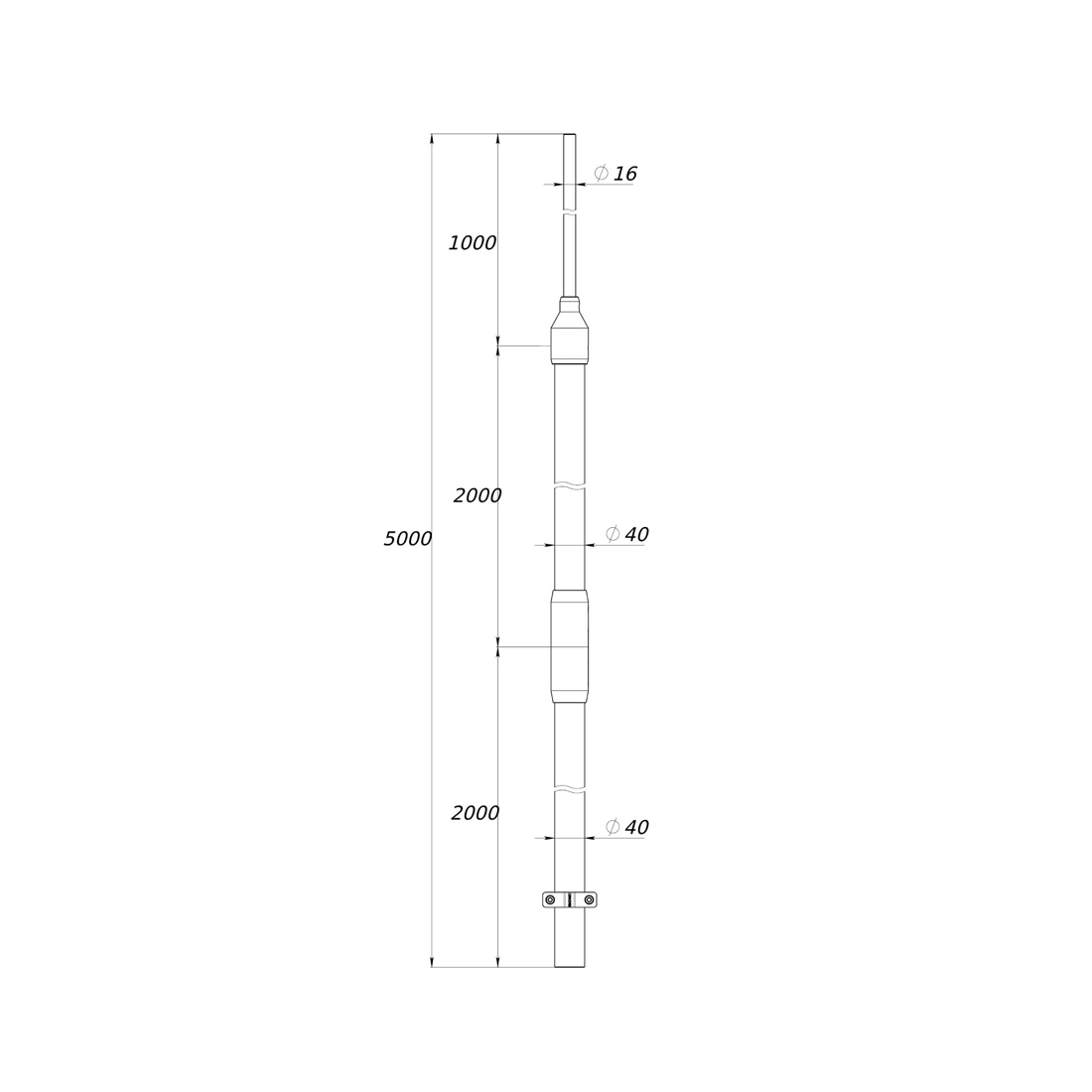 Молниеприемная мачта 5 м, DKC, NL5000, Нержавеющая сталь V2A (AISI304)
