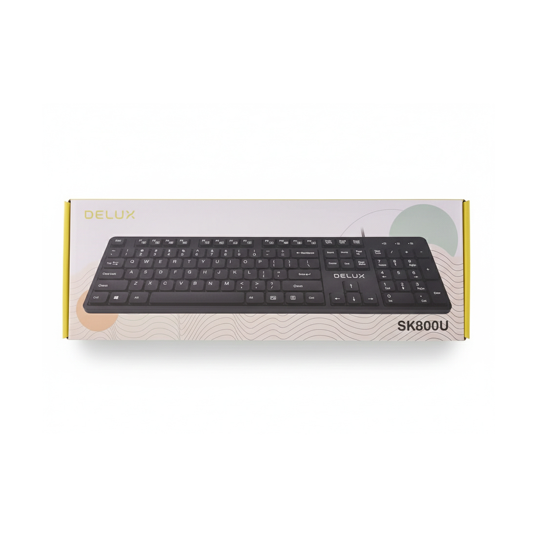 Клавиатура, Delux, SK800U, Ультратонкая, USB, Кол-во стандартных клавиш 104, 18 мультимедиа-клавиш, Размер: 451*188*18 мм., Длина кабеля 1,5 метра, Анг/Рус/Каз, Чёрный