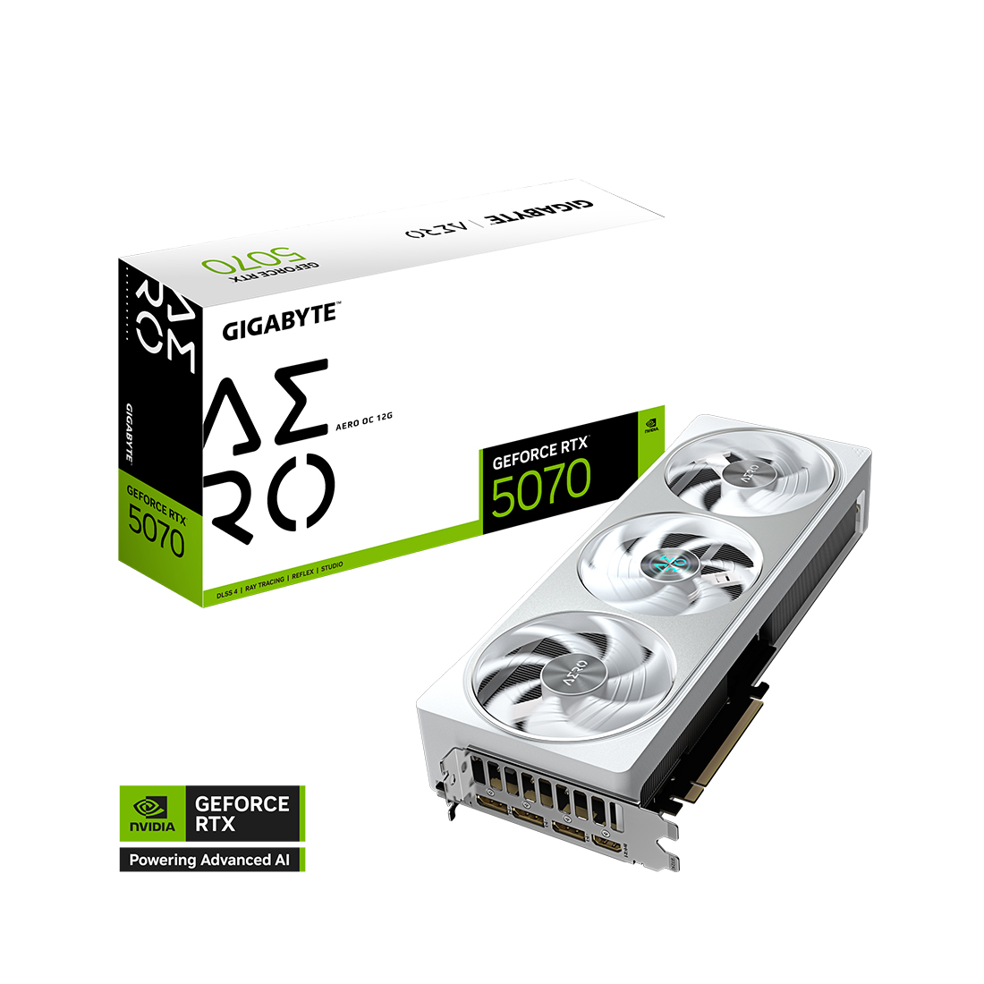 Видеокарта, Gigabyte, RTX5070 AERO OC 12G (GV-N5070AERO OC-12GD) 4719331355852, GDDR7, 192bit, 1-HDMI, 3-DP, Windforce 3X Fan, 324*130*56 мм, Цветная коробка