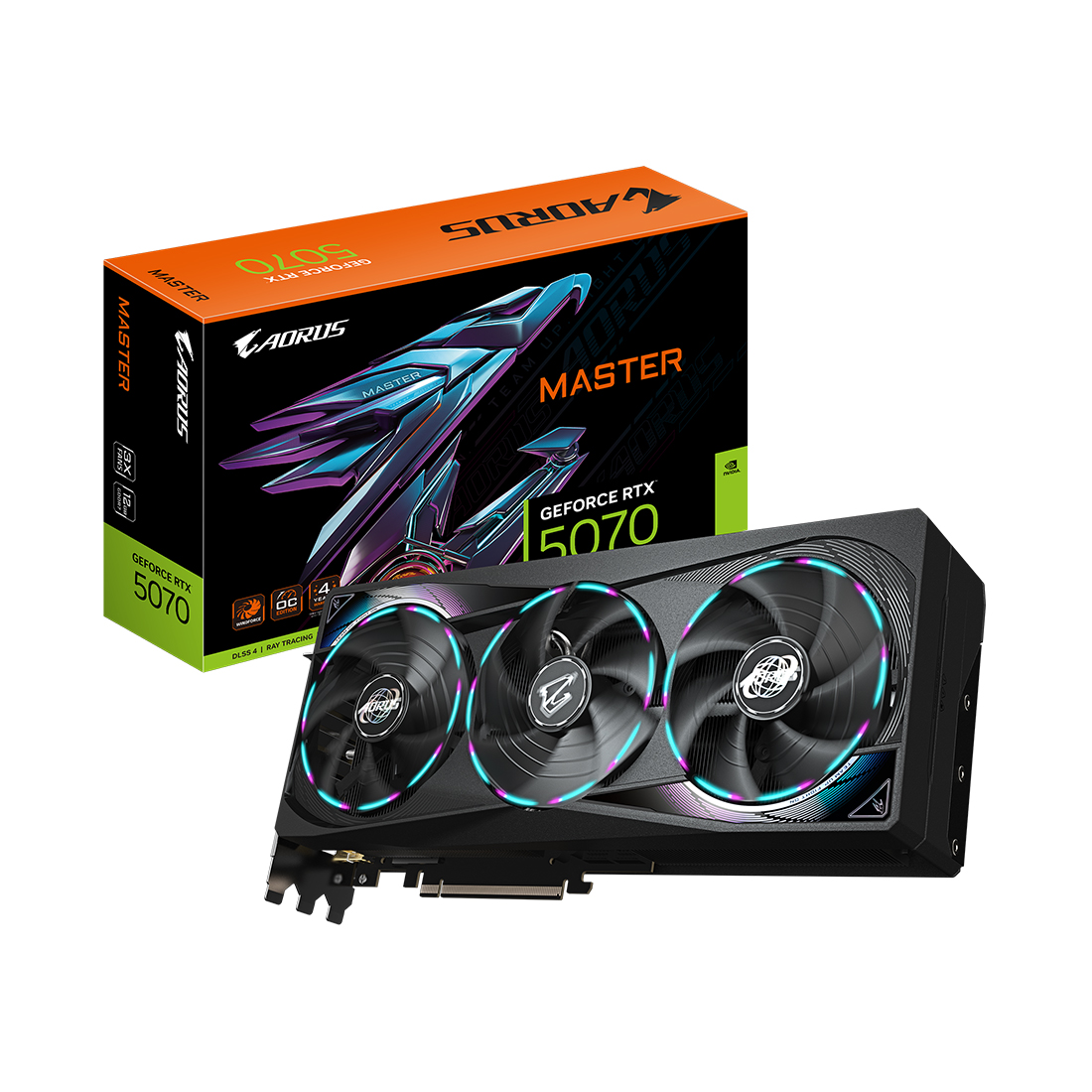Видеокарта, Gigabyte, RTX5070 AORUS MASTER 12G (GV-N5070AORUS M-12GD) 4719331355753, GDDR7, 192bit, 1-HDMI, 3-DP, Windforce 3X Fan, 317*136*64 мм, Цветная коробка