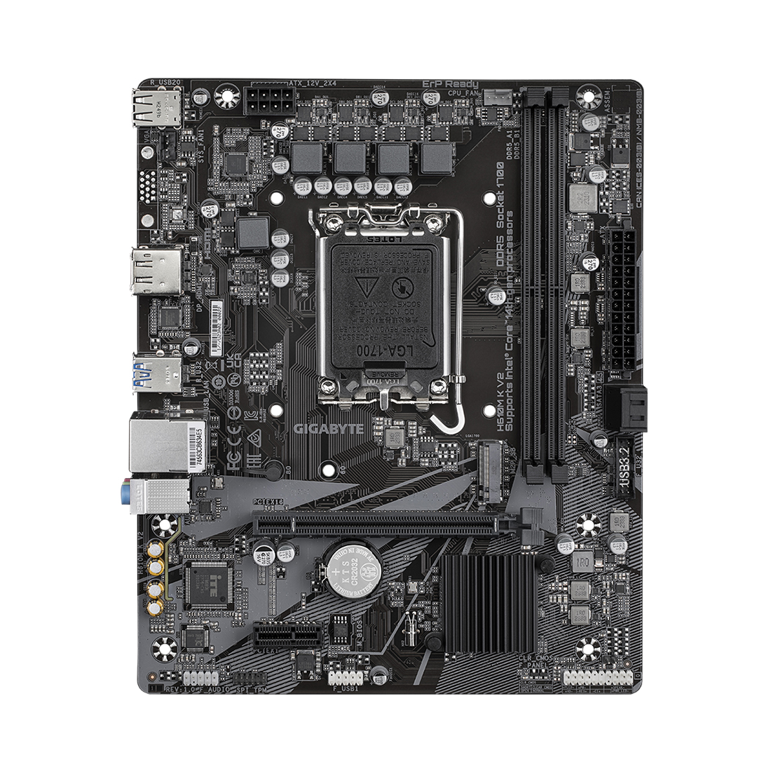 Материнская плата, Gigabyte, H610M K V2 (4719331860134), LGA1700, iH610, 2xDDR5 5600/5200/4800/4400, 2xSATA3, 1xM.2 (PCI-E 3.0x4/x2), 1xHDMI, 1xDP, 1xPCI-Ex16, 1xPCI-Ex1, mATX